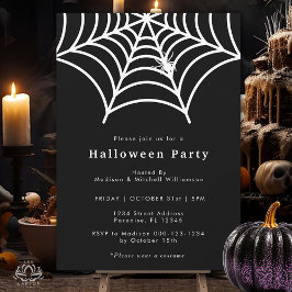 ハロウィンスパイダーウェブモダン白黒パーティー 招待状
