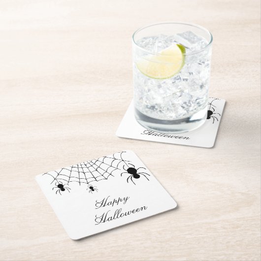 ハロウィンスパイダーズかわいいゴシック白黒 スクエアペーパーコースター (インサイチュ)