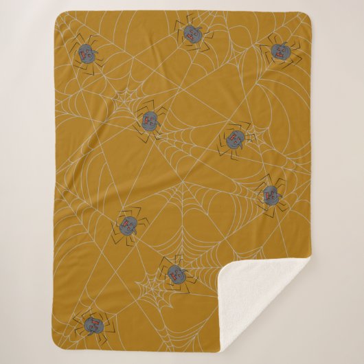 ハロウィンスパイダーズくもの巣とカボチャ シェルパブランケット (正面)