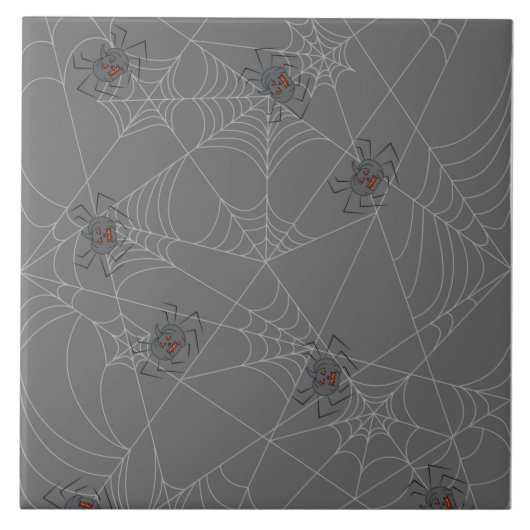 ハロウィンスパイダーズくもの巣とカボチャ タイル (正面)