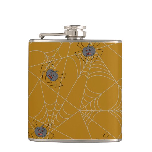 ハロウィンスパイダーズくもの巣とカボチャ フラスク (正面)