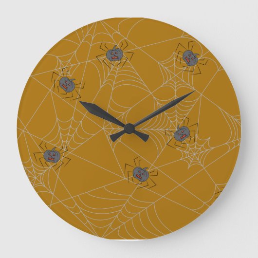 ハロウィンスパイダーズくもの巣とカボチャ ラージ壁時計 (正面)