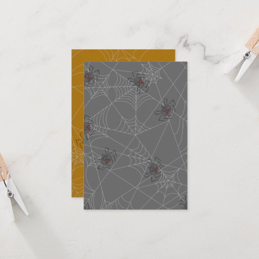 ハロウィンスパイダーズくもの巣とカボチャ 招待状 (正面/裏面インサイチュ)