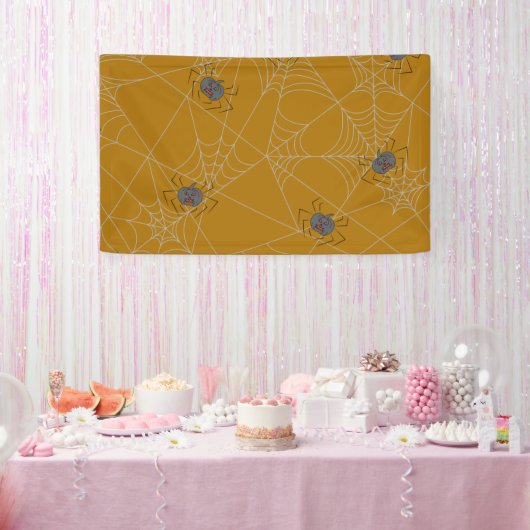 ハロウィンスパイダーズくもの巣とカボチャ 横断幕 (パーティー)