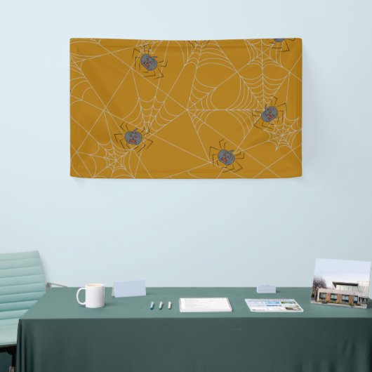 ハロウィンスパイダーズくもの巣とカボチャ 横断幕 (トレードショー)