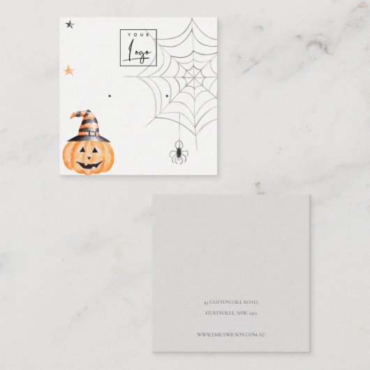 ハロウィンスパイダーパンプキンロゴスタッドイヤリングディスプレイ スクエア名刺 (正面/裏面)