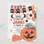 ハロウィンスパイダーパンプキン誕生日招待状 招待状 (正面)