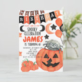 ハロウィンスパイダーパンプキン誕生日招待状  招待状 (スタンド正面)