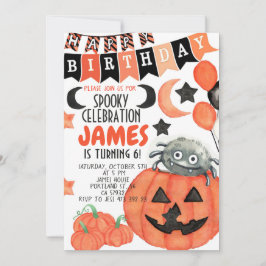 ハロウィンスパイダーパンプキン誕生日招待状  招待状
