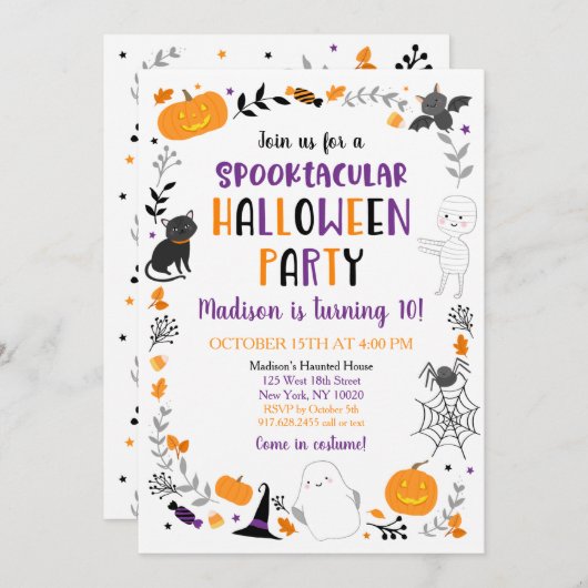 ハロウィンスプックタキュラ幽霊パンプキン誕生日 招待状 (正面/裏面)