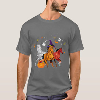 ハロウィンスリーの馬のプリント好きなカボチャの家族 Tシャツ