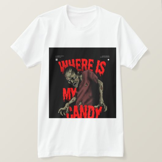 ハロウィンゾンビの面白い枕 - 「私のお菓子はどこ?」 Tシャツ (デザイン正面)