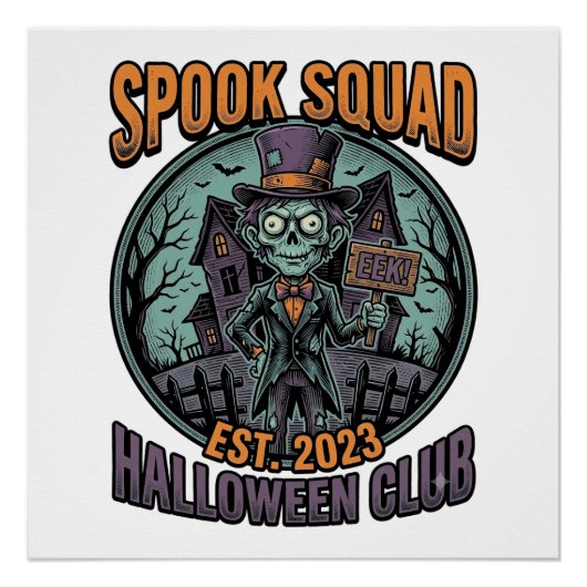 ハロウィンゾンビシャツ 楽しいスプーク隊の彫刻デザイン ポスター (正面)