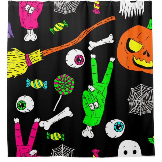 ハロウィンゾンビスカル シャワーカーテン (正面)