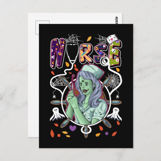 ハロウィンゾンビナース聴診器 ポストカード (正面/裏面)