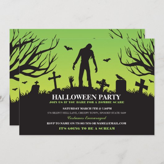 ハロウィンゾンビパーティー不気味アポカリプス招待状 招待状 (正面/裏面)