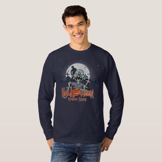 ハロウィンゾンビパーティー |メンズ長袖 Tシャツ (正面フル)