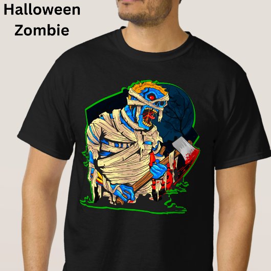 ハロウィンゾンビモンスターミイラ包帯血の斧 Tシャツ