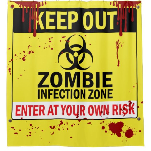 ハロウィンゾンビ危険ゾーン保アウト血 シャワーカーテン (正面)