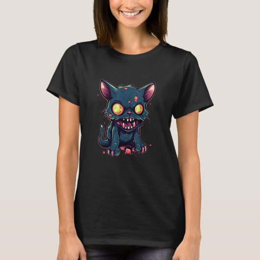 ハロウィンゾンビ猫 かわいい怖い猫 Tシャツ (正面)
