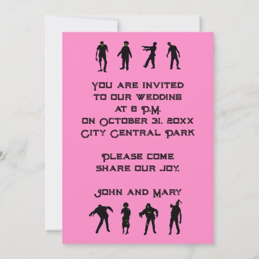 ハロウィンゾンビ結婚式招待状ピンクピンクウィーン 招待状 (裏面)