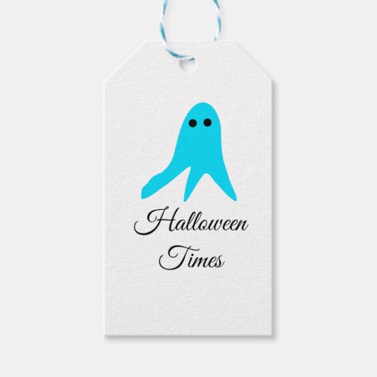 ハロウィンタイムズブルー幽霊落書き手描きfal ギフトタグ (正面)