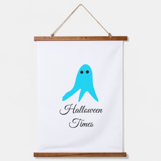 ハロウィンタイムズブルー幽霊落書き手描きfal 吊り下げ型タペストリー (正面)