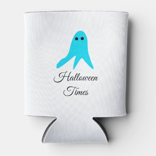 ハロウィンタイムズブルー幽霊落書き手描きfal 缶クーラー (正面)