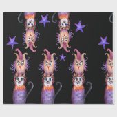 ハロウィンタイムフクロウ猫スケッチ包装紙 ラッピングペーパー (フラット)