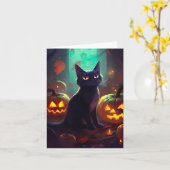 ハロウィンタキシード猫カボチャ怖い カード (黄色い花)