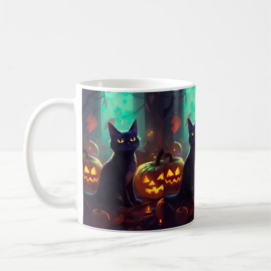 ハロウィンタキシード猫カボチャ怖い コーヒーマグカップ (左)