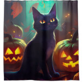 ハロウィンタキシード猫カボチャ怖い シャワーカーテン (正面)