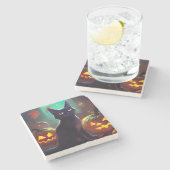 ハロウィンタキシード猫カボチャ怖い ストーンコースター (横)