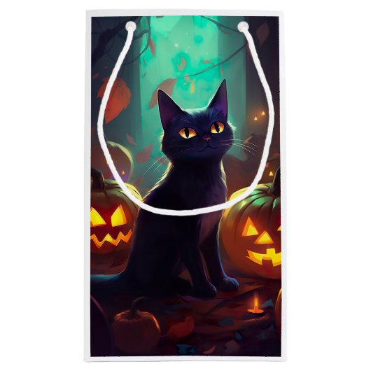 ハロウィンタキシード猫カボチャ怖い スモールペーパーバッグ (裏面)
