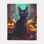 ハロウィンタキシード猫カボチャ怖い フリースブランケット (正面)