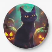 ハロウィンタキシード猫カボチャ怖い ペーパープレート (正面)