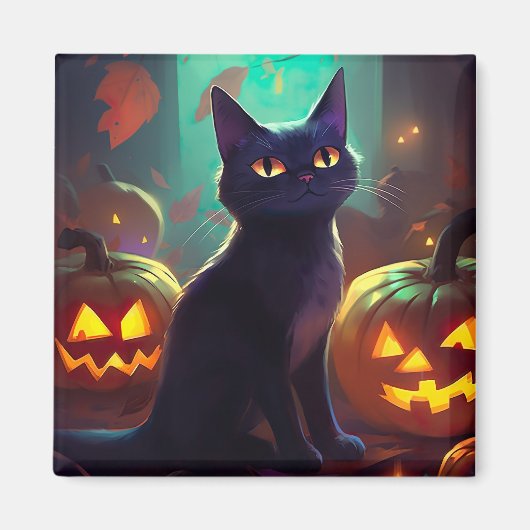 ハロウィンタキシード猫カボチャ怖い マグネット (正面)