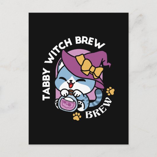 ハロウィンタビー猫 – 魔女の帽子とポーションアート ポストカード (正面)