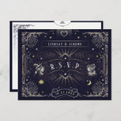 ハロウィンタロットカードネイビーブルーRSVPポストカード インビテーションポストカード (正面/裏面)