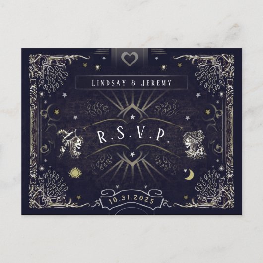 ハロウィンタロットカードネイビーブルーRSVPポストカード インビテーションポストカード (正面)