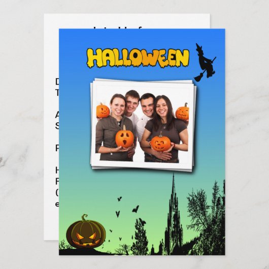 ハロウィンダスクウィッチカボチャカスタムの写真パーティー 招待状 (正面/裏面)