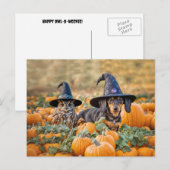 ハロウィンダックスフントおもしろいとフクロウ シーズンポストカード (正面/裏面)