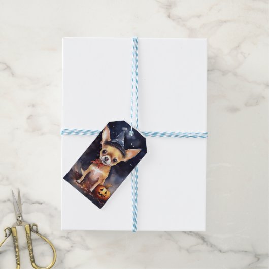 ハロウィンチワワとカボチャ怖 ギフトタグ (より糸付き)