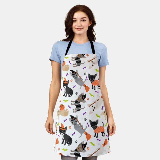 ハロウィンチワワ エプロン (着用した状態)