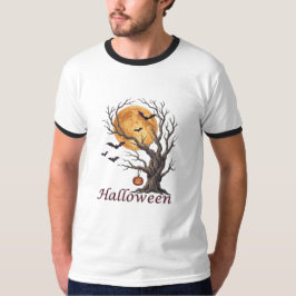 ハロウィンツリーとカボチャのジャック・オー・ランタンTシャツ Tシャツ