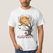 ハロウィンツリーとカボチャのジャック・オー・ランタンTシャツ