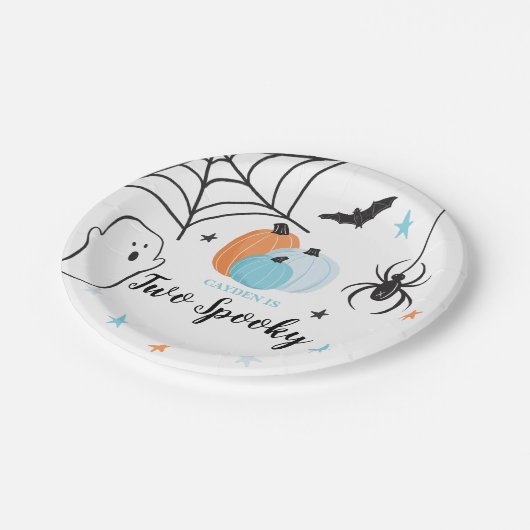ハロウィンツー不気味誕生日ブルーパンプキンス ペーパープレート (アングル)