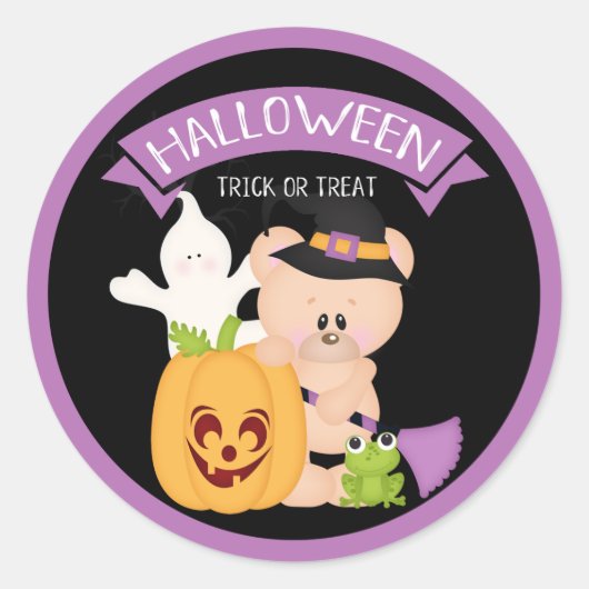 ハロウィンテディベアウォーロックと友人 ラウンドシール (正面)