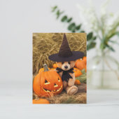 ハロウィンテディベアハロウィーンのカボチャのちょうちん シーズンポストカード (スタンド正面)