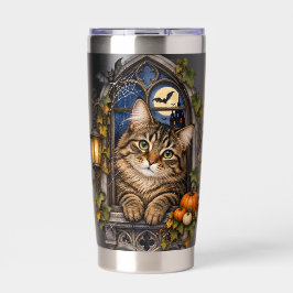 ハロウィンテーマのブラウンタビー猫が窓辺に 保温保冷タンブラー